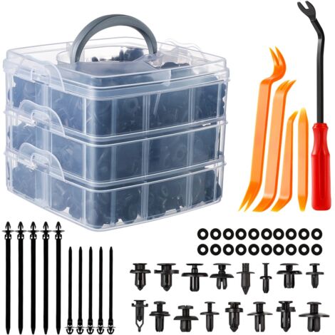 Car Clips, 665 Pcs Universal Black Plastic Rivet Clips Fastener for Auto Car Door Trim Panels with Storage Case and Installation Removal Tool (1/5)