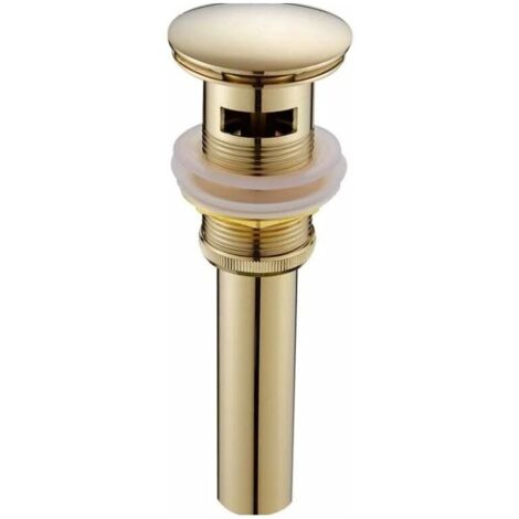 Modern Pop-up Retro Sink Plug Click-clack Drain with Overflow Gold Brass Universal Sink Drainer Valve Basin Siphon with Overflow Hole Polished- with Overflow (1/4)
