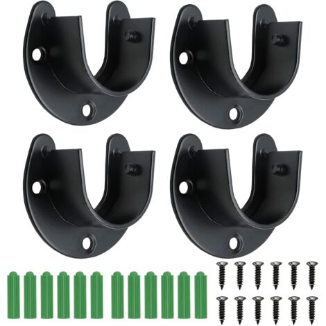 4 Pieces Stainless Steel Wardrobe Bracket, Closet Rod Brackets, 32mm Clothes Rod Bracket, with Screws and Expansion Tubes for Wardrobe Brackets, Curtain Rods (1/5)