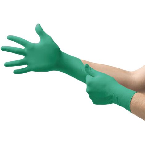 Disposable Nitrile Gloves, Powder-Free, High Chemical and Mechanical Protection, Food Contact, Industrial Safety, Latex-Free, Green, Size M (100 Gloves)- (1/5)