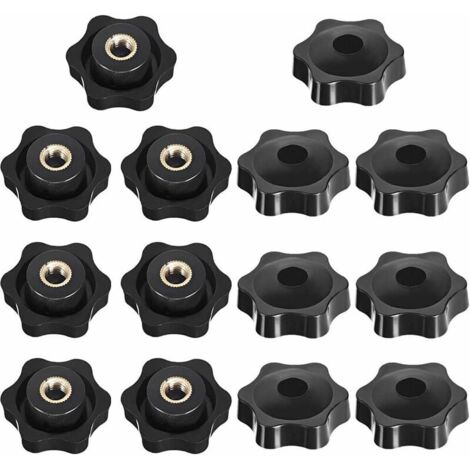 Star Head Clamping Knob, Star Head Clamping Nuts Knob, Star Shape Handle Clamping Nuts, Thread Clamping Knob, for Machine Tool, Black, M6, 14 Pieces