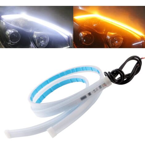 2-Pack 45cm Flexible Car DRL LED Strip Daytime Running Lights with Sequential Guide Turning Signal Light for Headlights White and Yellow Waterproof (1/4)