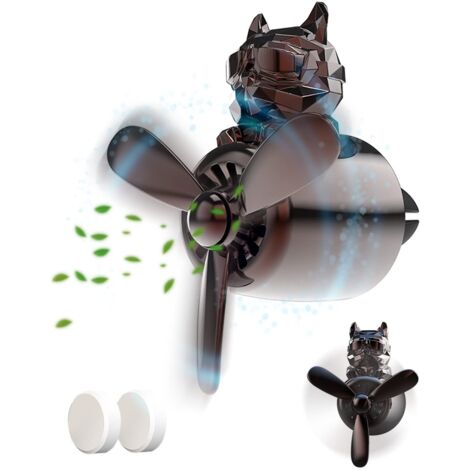 Car Air Freshener  Cartoon Bulldog Pilot Perfume Diffuser with Rotating Propeller  Long Lasting Air Freshener  Cute Car Accessories for Men and Women (Black)