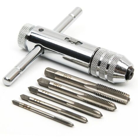 Hand Taps-Metric Taps-Taps and Dies-M3 M4 M5 M6 M8 Taps-Threading Taps-with Reversible Ratchet Tap Holder