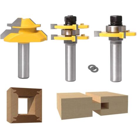 12.7mm 45 Degree Lock Miter Router Bit + Tongue Bit + Groove Cutter - Woodworking Milling Cutter for Carpentry Tools (1/2")