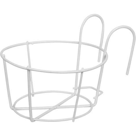 Railing Planters Flower Pot Holder Round Fence Shelf Container Iron Art Hanging Baskets Iron Art Bracket for Outdoor Balcony Deck Porch, White 12cm