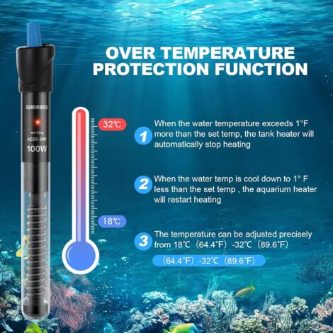 Aquarium Heater 100W, Adjustable Thermostat 18-32°C, Submersible Glass ... - Long Aquarium Heater For Aquarium