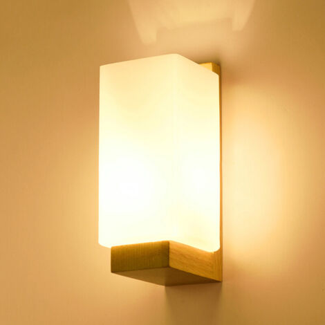 Indoor Wall Light Wood, Modern Minimalist Design Wall Lamp, Glass Shade Wall Sconce for Bedroom Living Room Hallway Cafe Home Decor