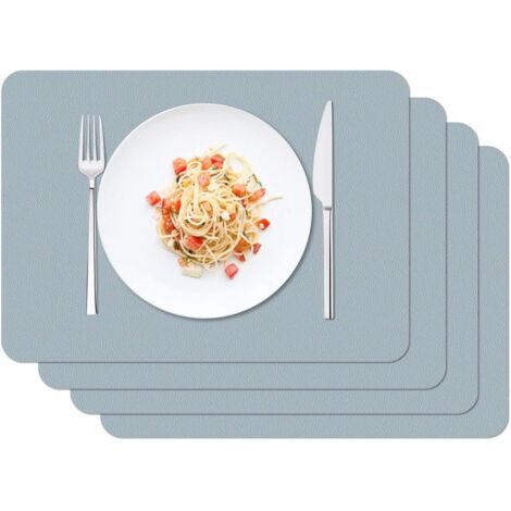 Set of 4 Placemats, Waterproof Washable Placemats 42 × 30cm Kitchen Dining Room PVC Non-Slip Heat Resistant Placemat, Blue Gray