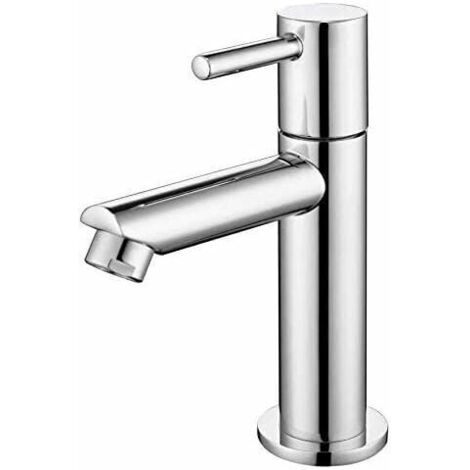 Cold Water Only Sink Faucet, Durable Silver Stainless Steel Surface Mounted Sink Mixer Tap, Guest Toilet Basin Faucet, 270g