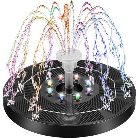 3w Solar Fountain Floating Outdoor Solar Garden Fountain Solar Fountain for Outdoor Pond with 7 Nozzles Suitable for Bird Bath, Pond, Swimming Pool, Garden Decoration