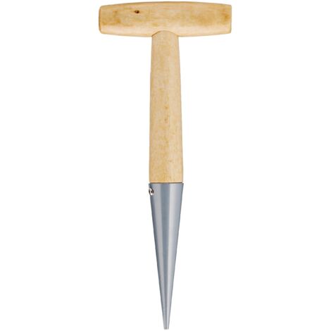 Bulb Planter with Steel Tip 27cm - Hand Planter with Solid Wooden Handle - Gardening Tool for Adults, Brown