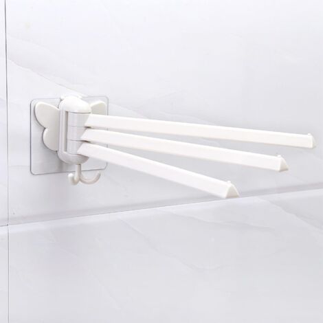 180° rotating towel rack, towel holder with hooks, wall-mounted, 3 arms, self-adhesive rotating hook for bathroom and kitchen (1/5)