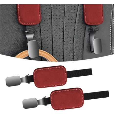 2 x Car Seat Headrest Hooks, Car Rear Seat Suede Hooks, Universal Nylon Rope Storage Hooks for Car Seat (Red)