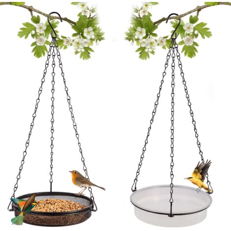 Two-tier hanging bird feeder, high-quality metal mesh tray and water bowl, bird platform, perfect for attracting birds, connected in two layers (1/5)