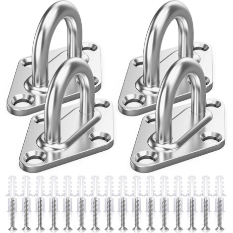 M5 Stainless Steel Eyelet Plate, 4 Piece Rhombic Heavy Duty Ceiling Hook Kit, Marine Anchor Hooks with Screws, Ceiling Suspension Hook, Wall Mounting Ring Bracket for Hanging Objects (4) (1/5)