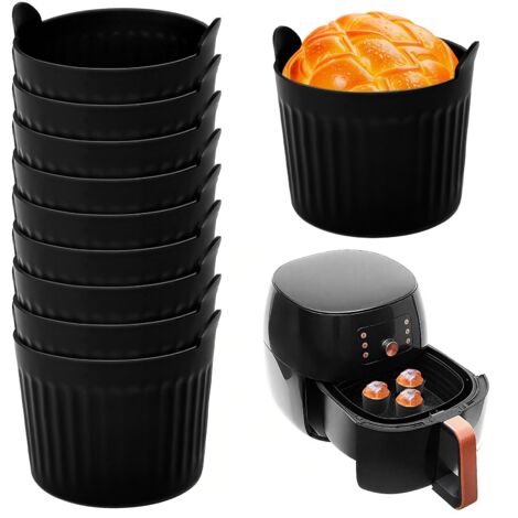 10 x Silicone Muffin Moulds, 6.5 x 6.5 cm, Cupcake Air Fryer Moulds, Non-Stick, BPA-Free Individual Egg Mould, Air Fryer Accessories with Handle, for Baking, Kitchen, Bakery