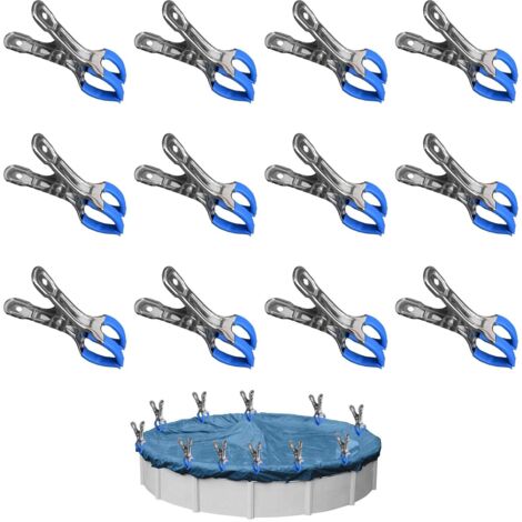 12 Metal Pieces for Pool Cover, Garden Greenhouse Fixing Clamps with Protective Sheet, Clips for Above Ground Pools, High Tension Clips for Cover Tarpaulin (1/5)