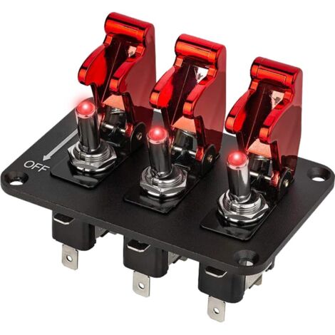 12V 20A 3-Group Car Rocker Switch Panel with Quick Stop Cover for Red LED Running Spot (3 Reds) (1/5)