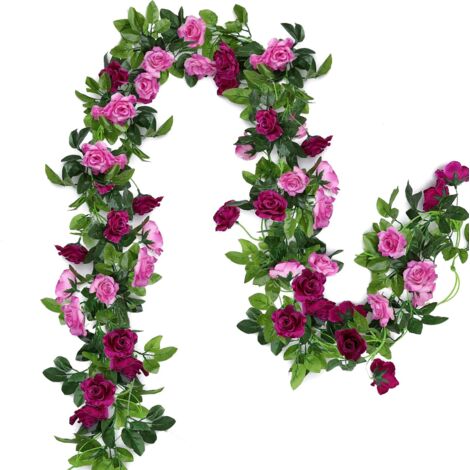 x Artificial Flower Garlands 15.8 Feet Pink Vine Hanging Silk Flowers for Wedding Arch Party Home Garden Wall Decor (Magenta)
