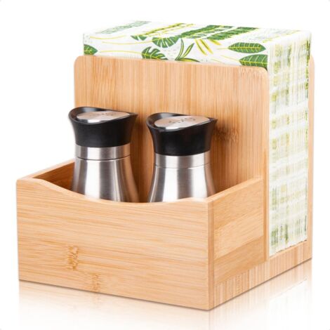 Wooden Napkin Holder for Salt and Pepper Shakers, Vertical Bamboo Paper Napkin Holder for Kitchen Restaurant Paper Napkin Holder for Bar