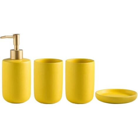 Luxury ceramic bathroom accessory set - Soap/lotion dispenser, toothbrush holder, soap dish for home, hotel, bathroom - Yellow