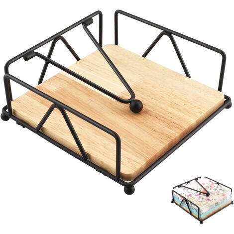 Table Napkin Holder, Metal Napkin Dispenser, Weighted Bar, 18 x 18 x 8 cm Paper Napkin Holder with Wooden Base, Towel Holder for Living Room, Kitchen, Picnic, Coffee Shop (1/5)