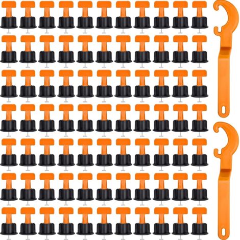 100 Pcs Tile Leveling System, Reusable Tile Leveling Tools for Tiles, Ceramic Tiles, Wood Panels with 2 Special Wrenches