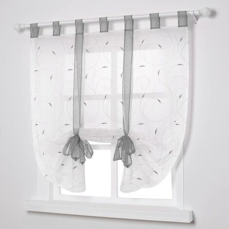 Embroidered Roman Blinds, Sheer Curtains for Bedroom, Balcony, or Kitchen Decoration, Grey, 80cm x 140cm (1/5)