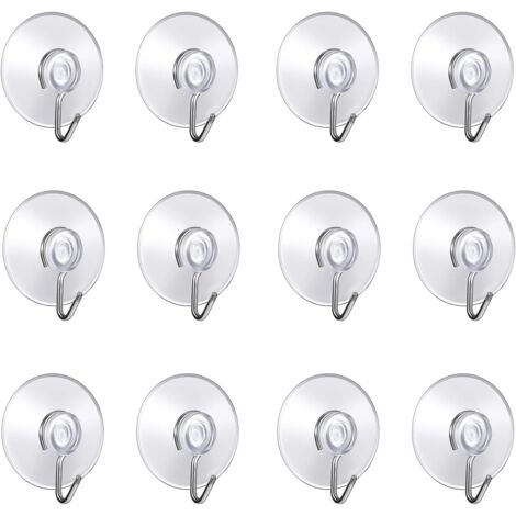 Set of 12 Wall Hooks with Suction Cups, Small Plastic Suction Cups with Round Hooks for Bathroom and Kitchen (4cm) (1/5)