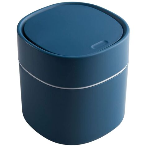 Tabletop Trash Can with Lid, Mini Plastic Trash Can, Small Tabletop Trash Can for Bedrooms, Dining Rooms, Bathrooms, Offices, etc. (Blue) (1/5)