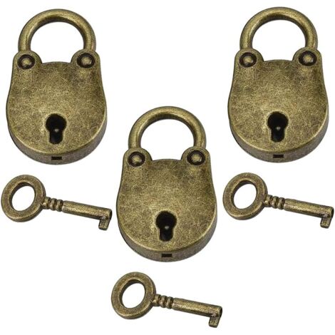 Vintage 3-Piece Mini Padlock Set, Keyed Locker Locks, Small Padlocks, Mini Suitcase Locks, Keyed Bear-Shaped Padlocks for Small Luggage and Lockers (1/5)