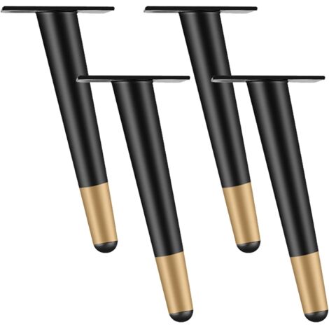 Set of 4 Furniture Legs, 10cm Metal Table and Chair Legs with Silent, Non-Slip Base, Black and Gold (1/5)