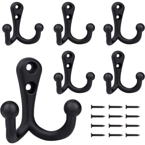 6 Pieces Retro Double Metal Coat Hooks, Black Retro Coat Rack for Bathroom and Kitchen (1/5)