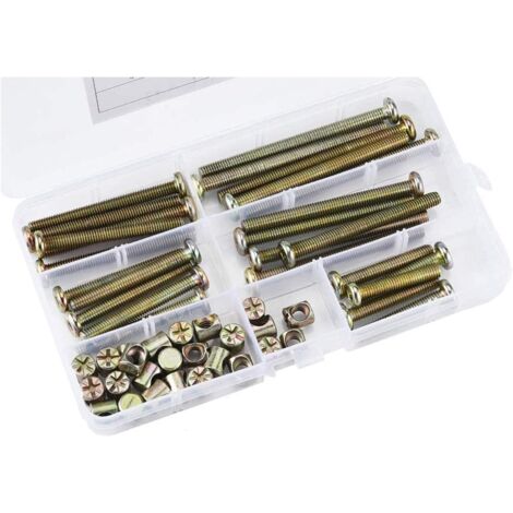 50 Pieces Hex Head Bolts, Bolts with Cylinder Nuts, Bolts with Cylinder Nut Assortment Kit, for Furniture, Baby Beds, Chairs (1/5)