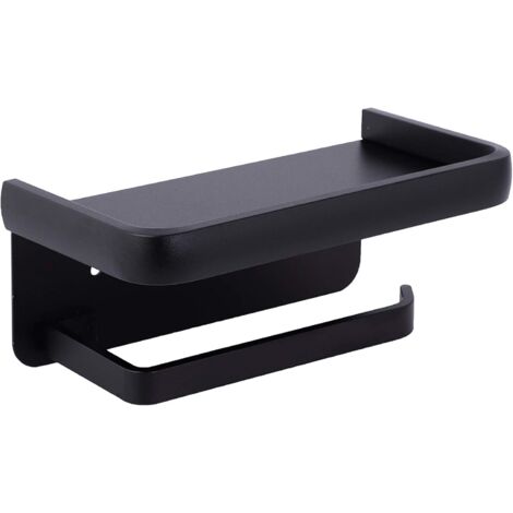 Wall-Mounted Toilet Paper Holder, Aluminum Roll Holder, Toilet Paper Dispenser with Storage Shelf, Black (1/5)