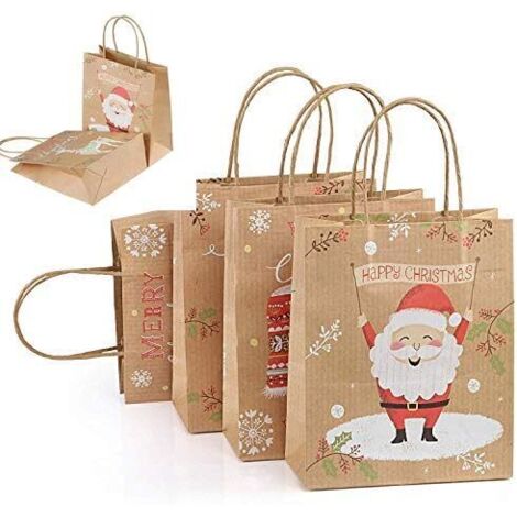 Set of 24 Paper Gift Bags with Handles, Christmas Favor Bags - 26cm x 21cm x 10cm