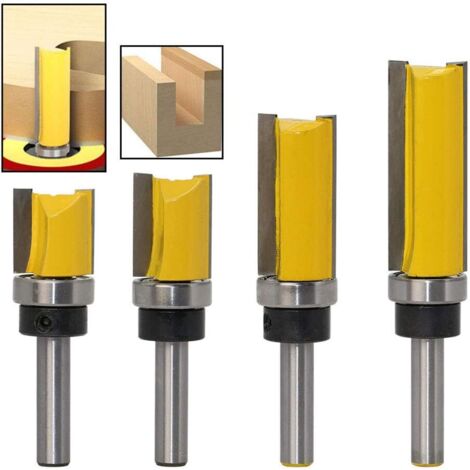 4-Piece Copy Router Bit Set, Straight Flush Router Bit, 8mm Shank, 19.05mm Diameter, with Shank Bearing, DIY Woodworking Milling Tools