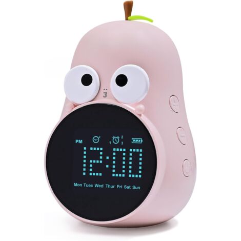 Children's Light-Up Alarm Clock, Cute Bulb, Creative Bedside Lamp, Programmable Night Light with Snooze and Wake-Up Function, for Girls, Boys, and Schoolchildren, Pink