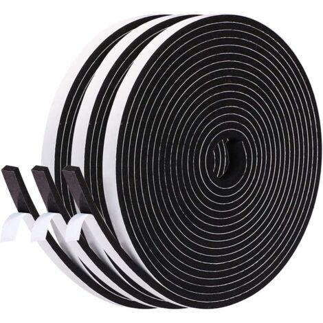 Adhesive Foam Window Insulation Seal, Antioxidant Rubber Entrance Door Seal, 6mm x 3mm, 15M total, Multi-Purpose Soundproof Windproof Seal, Prevents Wrinkling of Items and Furniture, Black