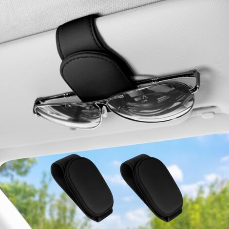 Car Sunglasses Holder, 2 Magnetic PU Leather Car Sunglasses Holders, Sunglasses Visor Holder, Universal Car Accessories, Black (1/5)