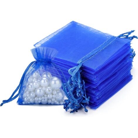 100pcs Organza Bags 7x9cm, Small Organza Pouches, Jewelry Bags with Drawstring, for Wedding Gifts, Christmas, Sweets (Royal Blue)