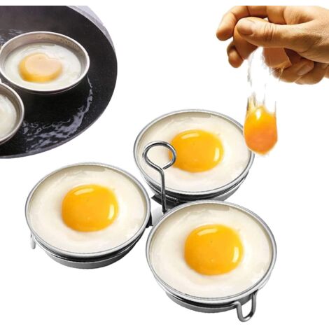 Stainless steel egg poacher, perfect poached egg maker, round egg cooker rings for breakfast cooking tool, 3 poached egg cups