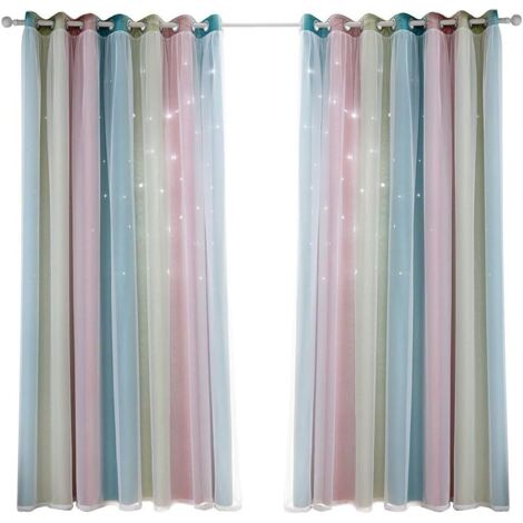 Panel Star Curtains, Blackout Curtains for Children's Girls' Bedroom/Dining Room, Rainbow Full of Colors, Double Layer Gradient Star Eyelet Window Curtains, 132-240cm
