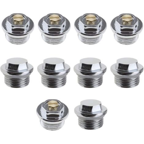 10pcs 1/2 Inch Manual Radiator Air Bleed Valves and 5pcs Blanking Plugs with Threaded Connection and O-Ring Seal