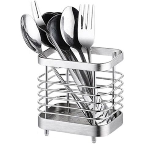 Cutlery Drainer, Cutlery Holder Basket for Knives, Forks, Spoons, Kitchen Utensils, Stainless Steel Cutlery Holder, Silver