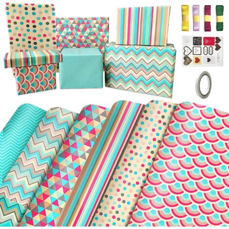 Gift Wrapping Set with Ribbon and Tag, Eco-Friendly Gift Wrapping Paper Sheet, Birthday Wrapping Paper for Women, Girls, Babies, Men, Boys, and Children