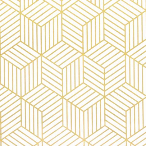 Self-adhesive wallpaper with geometric gold hexagon stripes - Self-adhesive wallpaper - For furniture - Gold and white - 45 x 500 cm - Christmas gift wrap