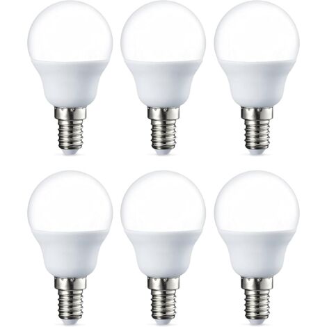 Pack of 6 small round LED bulbs G45 Edison screw base E14 5W (equivalent to 40W) Warm white Non-dimmable [Energy class F]