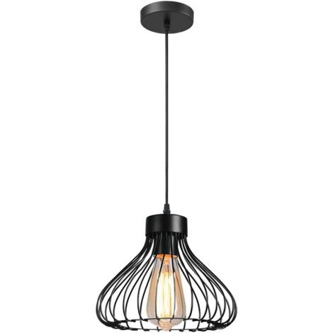 Industrial Pendant Light Chandelier Ceiling Light Vintage Cage-Shaped Metal Lampshade for Kitchen Dining Room Living Room Bedroom Bar Hallway Restaurant, 23cm, Black with E27 sockets (Bulb not include (1/5)
